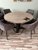 Tafel en stoelen met zwaar metalen onderstel nagenoeg nieuw, Huis en Inrichting, Complete eetkamers, Ophalen of Verzenden, Zo goed als nieuw
