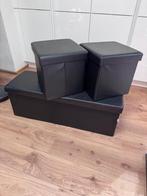 Zwarte Opbergbakken / Voetenbanken - Set van 3, Ophalen, Minder dan 50 cm, Gebruikt, Leer