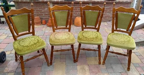 4 ouderwetse eiken eetkamerstoelen, Huis en Inrichting, Stoelen, Gebruikt, Hout, Stof, Bruin, Ophalen