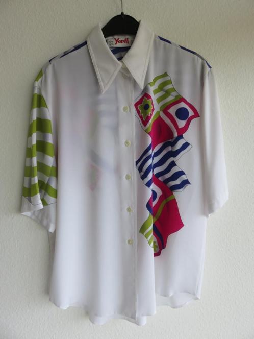 Vintage Yarell witte blouse met patroon maat 38, Kleding | Dames, Blouses en Tunieken, Zo goed als nieuw, Maat 38/40 (M), Wit