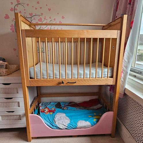 Rolf Ledikant opvang bedje hout roze duobed stapelbed, Kinderen en Baby's, Kinderkamer | Bedden, Gebruikt, Minder dan 140 cm, Minder dan 70 cm