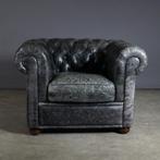 Zwart lederen Chesterfield fauteuil – vintage stijl, Huis en Inrichting, Fauteuils, 75 tot 100 cm, Leer, Ophalen of Verzenden