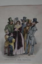 EMANCIPATIE DER VROUWEN Mooie Litho ca. 1850 Handgekleurd E6, Antiek en Kunst, Kunst | Litho's en Zeefdrukken, Verzenden
