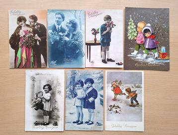 7 ansichtkaarten Gelukkig nieuwjaar periode 1930-1970 beschikbaar voor biedingen