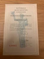 WOII Certificaat Nationale Monumenten Commissie, Ophalen of Verzenden