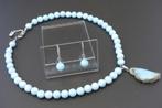 LARIMAR ketting/oorhamger-set, Verzenden, Zilver, Met edelsteen