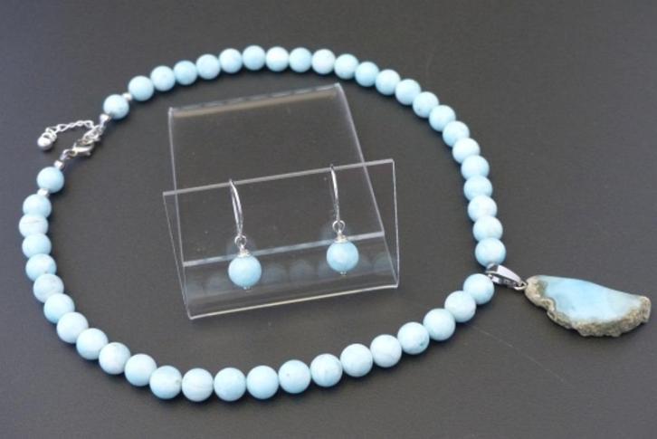 LARIMAR ketting/oorhamger-set, Sieraden, Tassen en Uiterlijk, Antieke sieraden, Zilver, Met edelsteen, Verzenden