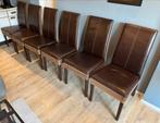 6x Lloyd Loom eetkamerstoelen bruin leer riet rotan look, Huis en Inrichting, Stoelen, Gebruikt, Bruin, Lloyd Loom, Ophalen of Verzenden