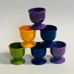 6 vintage Emsa eierdopjes W Germany paars groen geel blauw, Overige materialen, Overige typen, Ophalen of Verzenden, Zo goed als nieuw