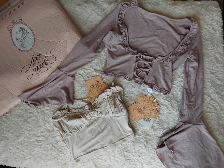 NIEUW: Lacemade Miss Taro topje + vestje set maat S/M, Kleding | Dames, Tops, Nieuw, Maat 36 (S), Roze, Lange mouw, Ophalen of Verzenden
