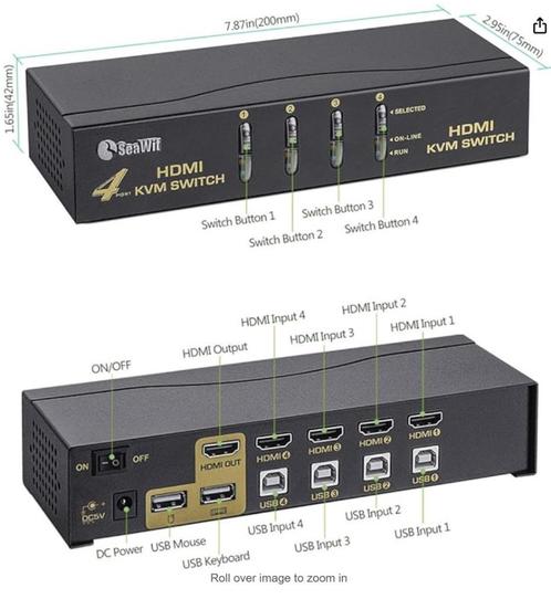 4-ports HDMI KVM switch, Computers en Software, Monitoren, Gebruikt, HDMI, HD, Ophalen of Verzenden