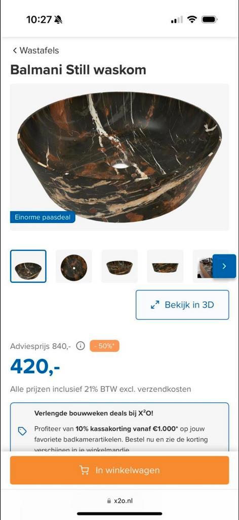 Portoro gold waskom, Doe-het-zelf en Verbouw, Sanitair, Nieuw, Wastafel, Steen, Ophalen of Verzenden