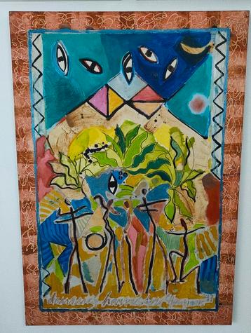 Kleurrijk schilderij – Peter Hermans – De Oogst (1997) beschikbaar voor biedingen