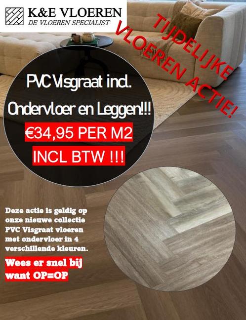 PVC Visgraat met ondervloer en leggen ACTIE!! Op=op, Huis en Inrichting, Stoffering | Vloerbedekking, Nieuw, Overige typen, 75 m² of meer