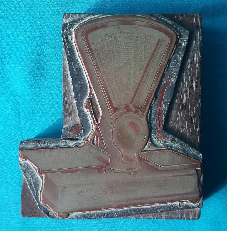 KOPEREN DRUKPLAAT PRINTPLAAT JAREN 40 WEEGSCHAAL WINKEL, Antiek en Kunst, Curiosa en Brocante, Verzenden