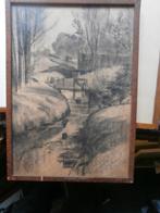 Mooie potloodtekening v/e Slingerend beekje , T.DIJKWEL, Antiek en Kunst, Ophalen of Verzenden