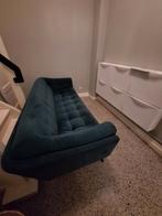 GRATIS Petrol velourse bank, zit heerlijk!, Huis en Inrichting, Banken | Sofa's en Chaises Longues, Ophalen, Gebruikt, Driepersoons