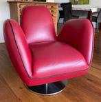 Leren draaistoel rood met zwarte pin stripe, Huis en Inrichting, Fauteuils, Ophalen, 75 tot 100 cm, Zo goed als nieuw, Metaal