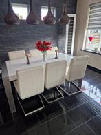 Hoogglans witte eettafel met 6 stoelen, Huis en Inrichting, Tafels | Eettafels, 150 tot 200 cm, Modern, Gebruikt, Rechthoekig