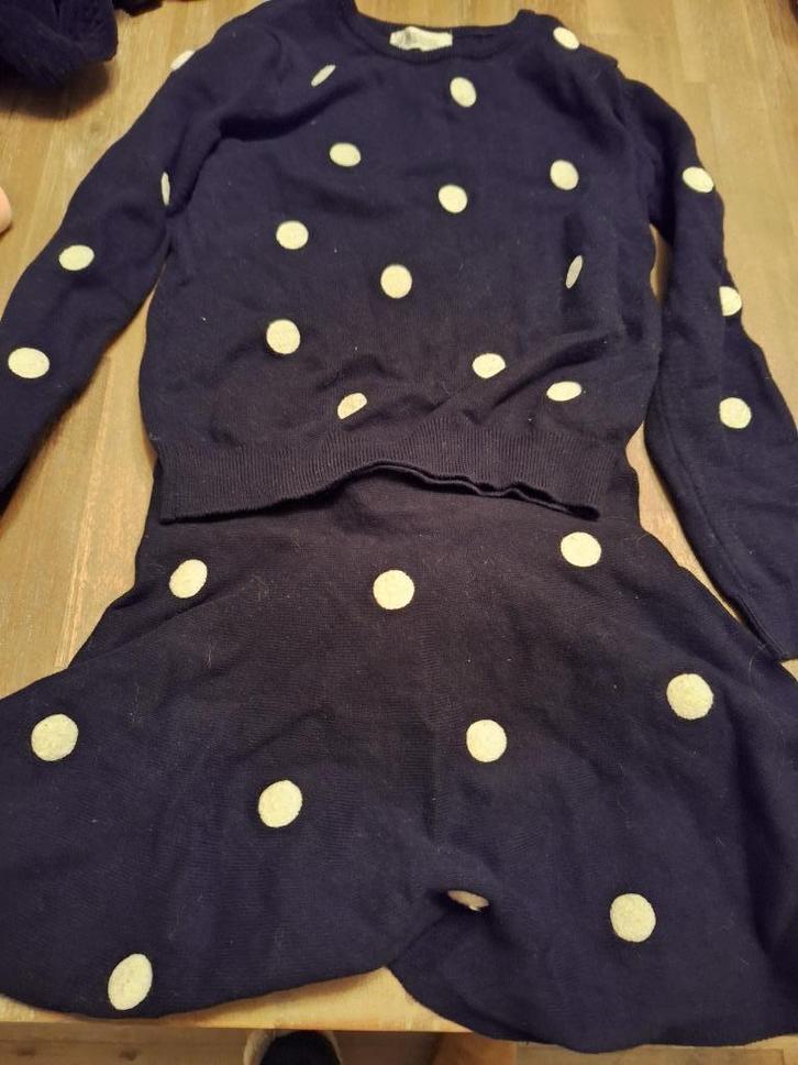 H&M set, blauw met wit, rok met truitje, maat 122-128, Kinderen en Baby's, Kinderkleding | Maat 128, Zo goed als nieuw, Meisje