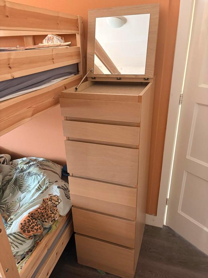 IKEA Malm ladekast met spiegel, Huis en Inrichting, Kasten | Ladekasten, Gebruikt, 100 tot 150 cm, Minder dan 50 cm, 25 tot 50 cm