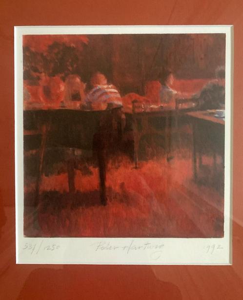 PETER HARTWIG zeefdruk Cafe Tafereel 20x20cm Gesigneerd #537, Antiek en Kunst, Kunst | Litho's en Zeefdrukken, Verzenden