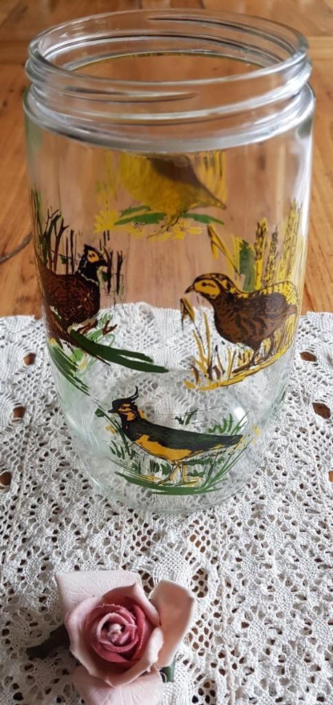 Glazen pot, auerhoen, snip, eend, fazant, kieviet, patrijs, Verzamelen, Dierenverzamelingen, Gebruikt, Overige typen, Vogel, Ophalen of Verzenden