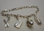 Zilveren armband met 4 afneembare bedels nr.2035, Sieraden, Tassen en Uiterlijk, Verzenden, Zo goed als nieuw, Met bedels of kralen