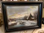 Antiek olieverf winterlandschap schilderij, Ophalen of Verzenden