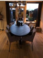 Zwarte eettafel met visgraat motief, Ophalen, 200 cm of meer, Zo goed als nieuw, Vijf personen of meer