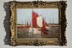 “Vissersboten in de haven” Impressionistische schilderij, Antiek en Kunst, Kunst | Schilderijen | Klassiek, Verzenden