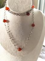 Prachtige antieke zilveren jasseron ketting met carneool kra, Verzenden, Zilver, Ketting