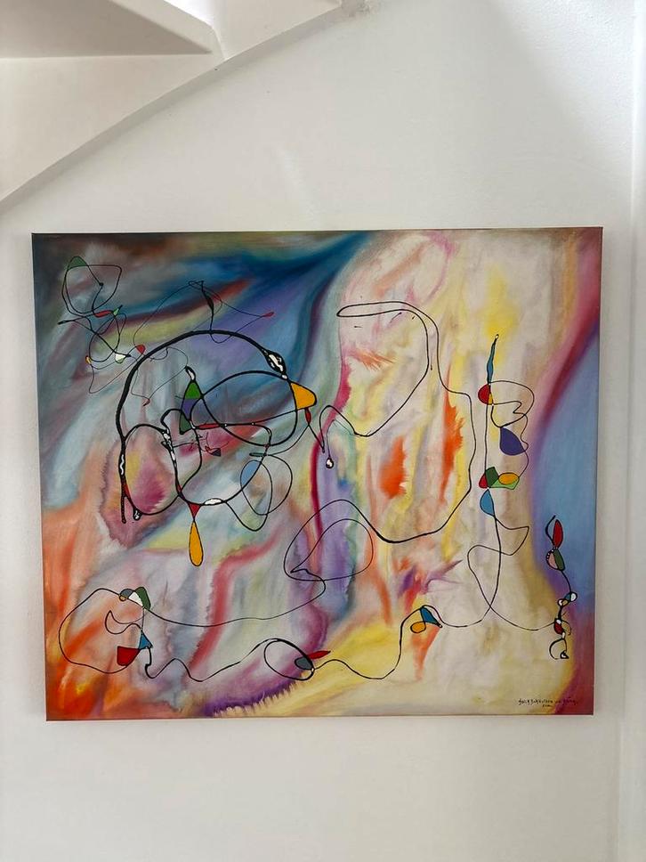 Abstract schilderij kleurrijk - Justus Dick Bakhuizen, Antiek en Kunst, Kunst | Schilderijen | Abstract, Ophalen