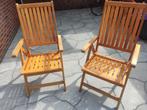 2 houten tuinstoelen inklap en verstelbaar, Tuin en Terras, Tuinstoelen, Ophalen, Gebruikt, Hout, Verstelbaar