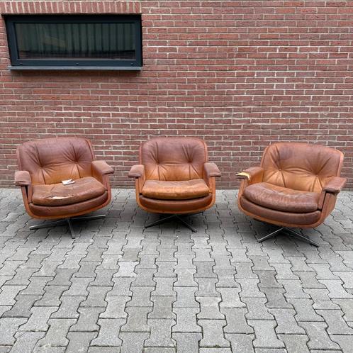 Set 3 vintage design fauteuils Eugene Schmidt voor Solo Form, Huis en Inrichting, Fauteuils, Gebruikt, Leer, 75 tot 100 cm, 75 tot 100 cm