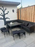 Tuinsetje en tafel zwart met kussentjes  1,62x220, Tuin en Terras, Tuinbanken, Ophalen, Gebruikt, Overige materialen