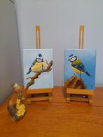 Partij 19 - pimpelmeesjes vogelschilderijen 2 st  eigen werk, Ophalen of Verzenden