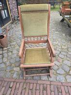 Oude houten schommelstoel met groene bekleding, Ophalen of Verzenden