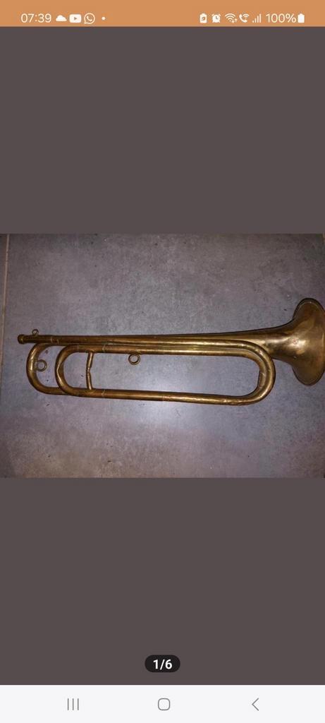 Geleefde oude Franse cavalerie bugel trompet antiek mancave, Antiek en Kunst, Antiek | Koper en Brons, Koper, Ophalen of Verzenden