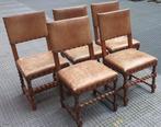 5 Eikenhouten met leer beklede eetkamer stoelen, Ophalen