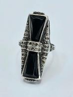Art Deco Zilveren Ring met Onyx & Markasiet, Sieraden, Tassen en Uiterlijk, Antieke sieraden, Verzenden, Zilver, Ring