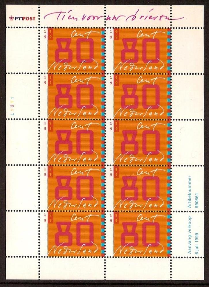 Nederland NVPH nr V1837 postfris Voor uw brieven 1999, Postzegels en Munten, Postzegels | Nederland, Postfris, Na 1940, Verzenden
