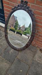 Prachtige grote geslepen spiegel met houte lijst houtsnijwer, Ophalen of Verzenden, Ovaal, 50 tot 100 cm, 100 tot 150 cm