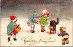 Gelukkig Nieuwjaar - Antieke nieuwjaarskaart kinderen, Verzamelen, Ansichtkaarten | Themakaarten, Verzenden, 1940 tot 1960, Gelopen