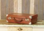 Kleine oude lederen brocante koffer met metalen hoeken, Ophalen of Verzenden