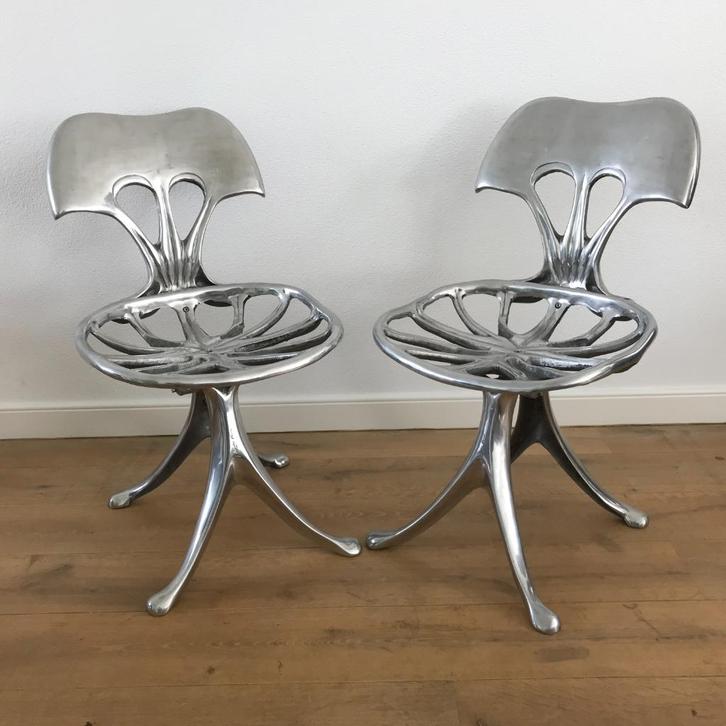 Set 2 Design stoelen Quasar Khanh kunst zeldzaam, Huis en Inrichting, Stoelen, Bruin, Ophalen