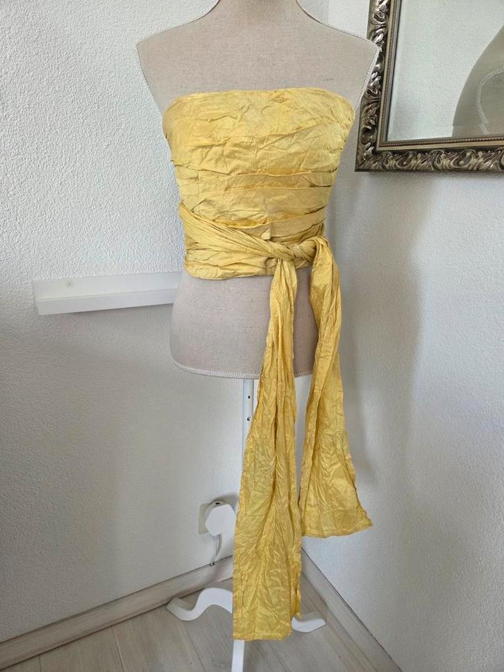 Wikkeltop zijde, Kleding | Dames, Gelegenheidskleding, Zo goed als nieuw, Overige typen, Maat 42/44 (L), Geel, Ophalen of Verzenden