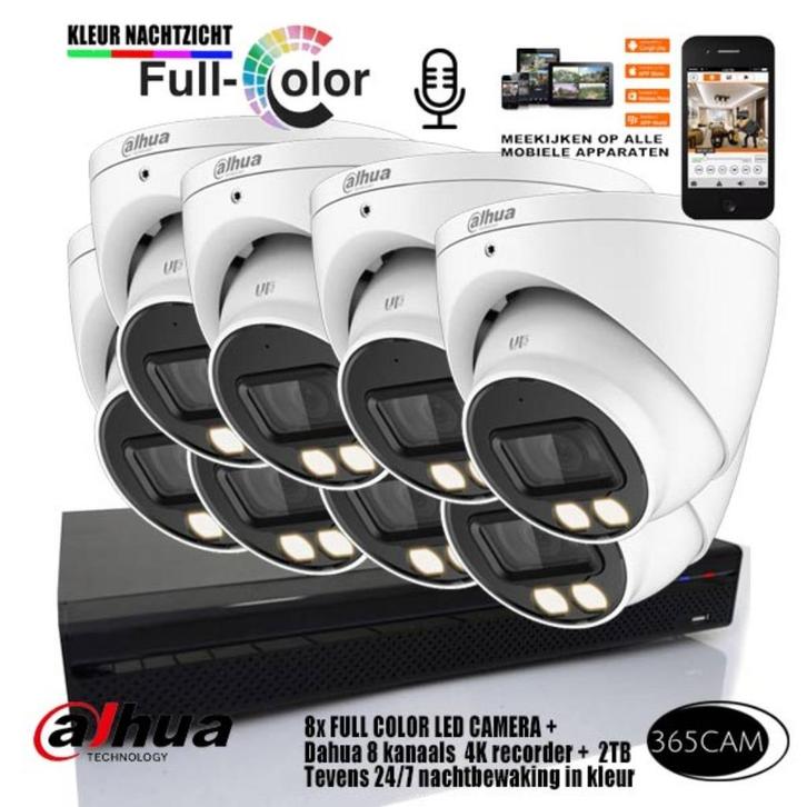 8 camera Dahua bewakingscamera Full Color set. NIEUW!!, Audio, Tv en Foto, Videobewaking, Nieuw, Verzenden