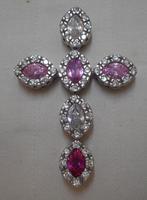 Prachtige grote zilveren kruis hanger met steentjes nr.110, Verzenden, Zo goed als nieuw, Kruis of Symbool, Zilver