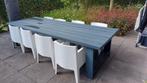 Grote houten tuintafel met 8 stoelen, Tuin en Terras, Ophalen, Gebruikt, Rechthoekig, Hout